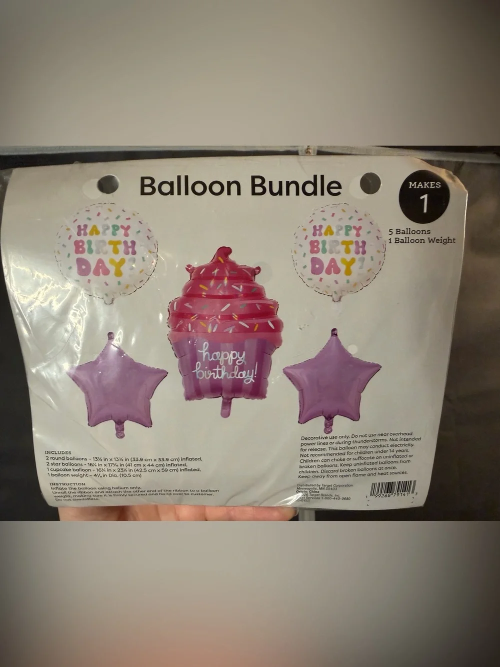 Happy Birthday Cupcake Balloon Party Set - Purple & Pink